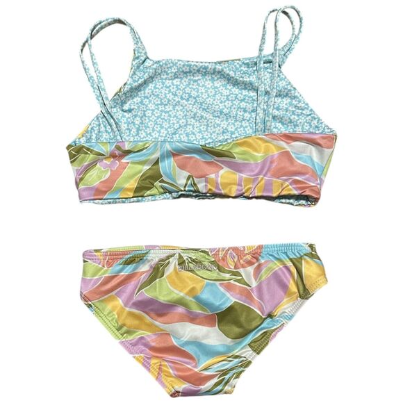 Billabong Girls 7 Tropic Crush Reversible Square Crop Bikini Sustainable NWT - Picture 3 of 8